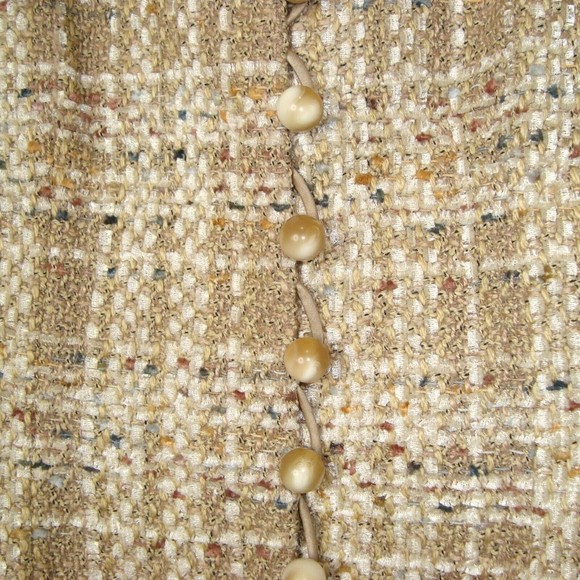 AKRIS Tan Multi Wool Blend Tweed Jacket with Marble Style Buttons Size 10 - Picture 7 of 9